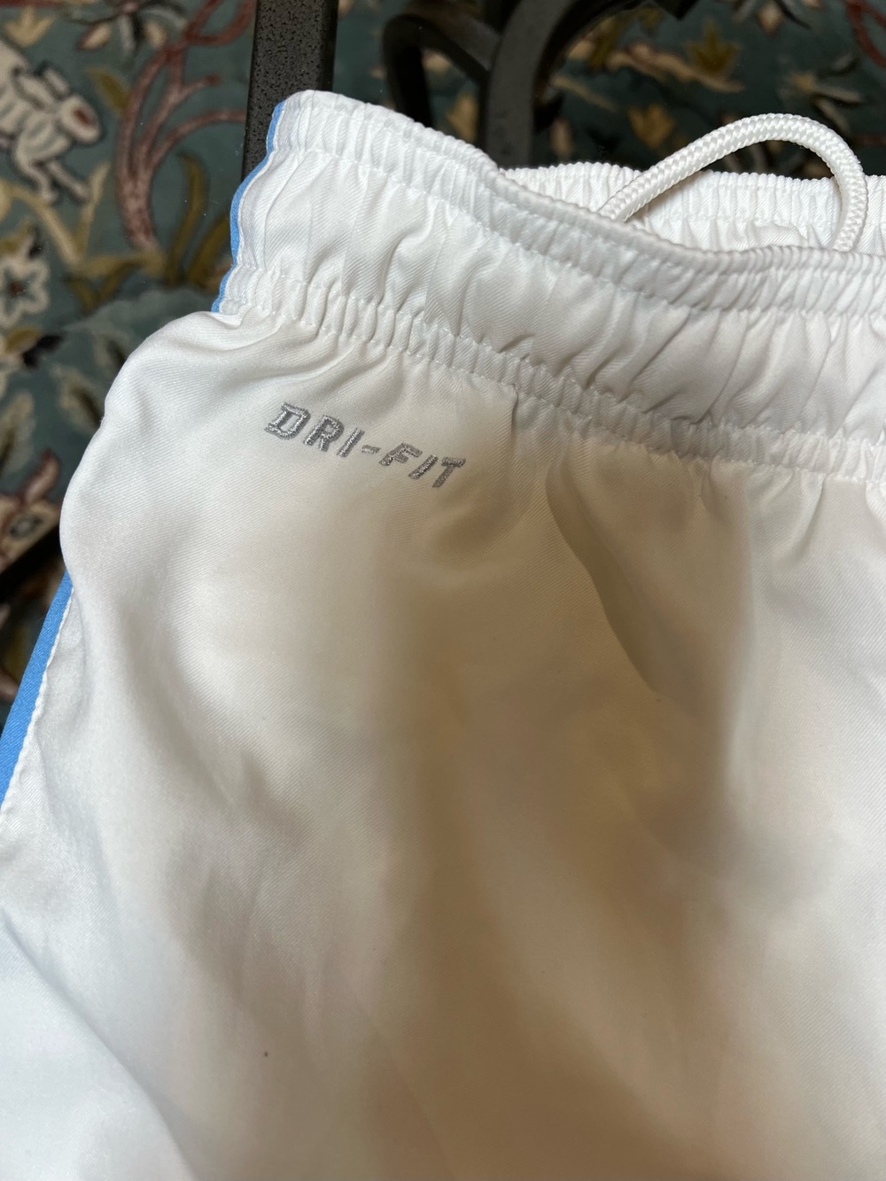 Nike Men’s White Athletic Messi Shorts with Light Blue Side Trim - Picture 7 of 9